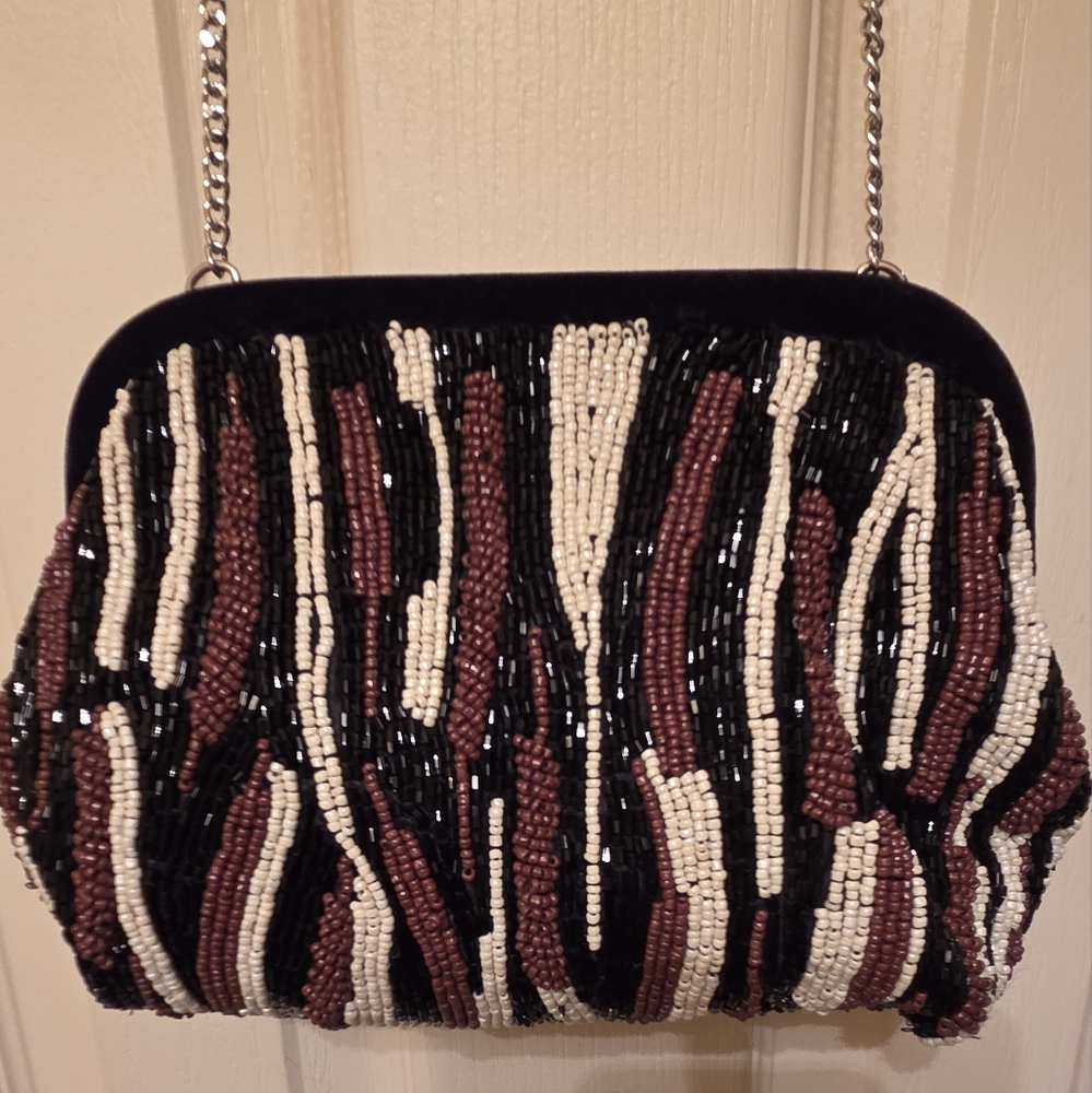 Black/Brown/Cream Beaded Crossbody/Clutch Bag- NEW WITH TAGS